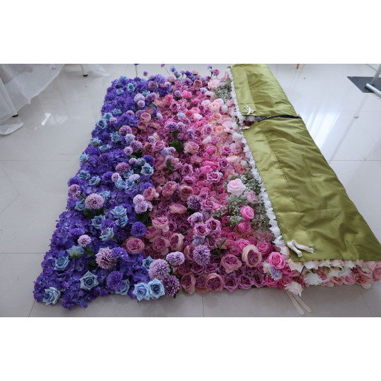 purple hydrangea and white rose cloth flower wall fabric rollin up reed pampas grass curtain floral wall wedding backdrop party event props