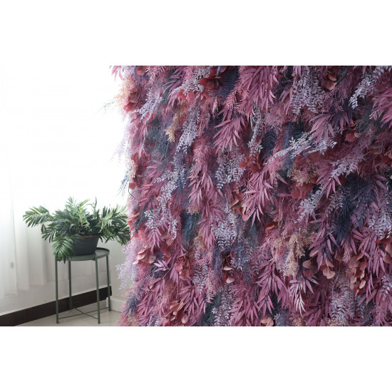 purple mixed grass wall cloth roll up flower wall fabric hanging curtain plant wall event party wedding backdrop