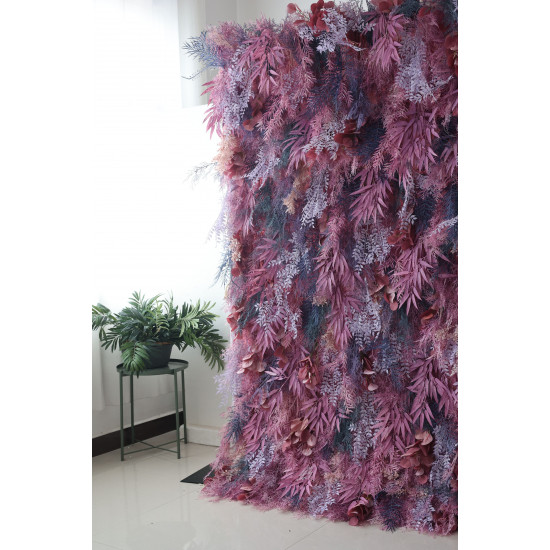 purple mixed grass wall cloth roll up flower wall fabric hanging curtain plant wall event party wedding backdrop