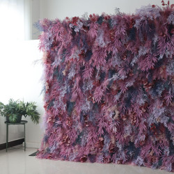 purple mixed grass wall cloth roll up flower wall fabric hanging curtain plant wall event party wedding backdrop