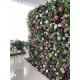 purple peonies and pink roses and green leaves cloth roll up flower wall fabric hanging curtain plant wall event party wedding backdrop