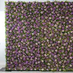 purple roses and green leaves cloth roll up flower wall fabric hanging curtain plant wall event party wedding backdrop