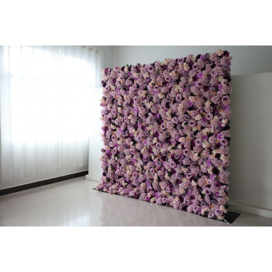 purple roses and hydrangeas and peonies cloth roll up flower wall fabric hanging curtain plant wall event party wedding backdrop