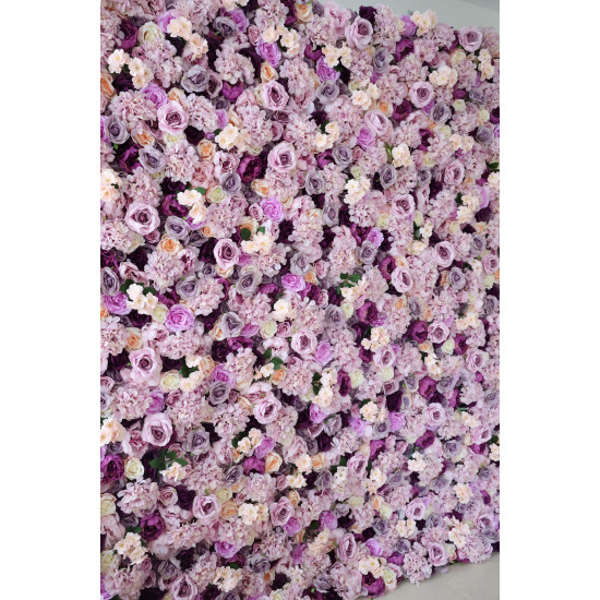 purple roses and hydrangeas and peonies cloth roll up flower wall fabric hanging curtain plant wall event party wedding backdrop