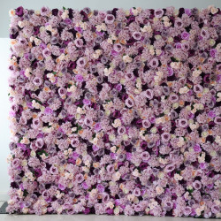 purple roses and hydrangeas and peonies cloth roll up flower wall fabric hanging curtain plant wall event party wedding backdrop