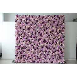 purple roses and hydrangeas and peonies cloth roll up flower wall fabric hanging curtain plant wall event party wedding backdrop