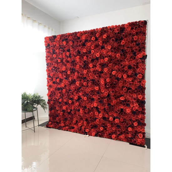 red and crimson roses cloth roll up flower wall fabric hanging curtain plant wall event party wedding backdrop