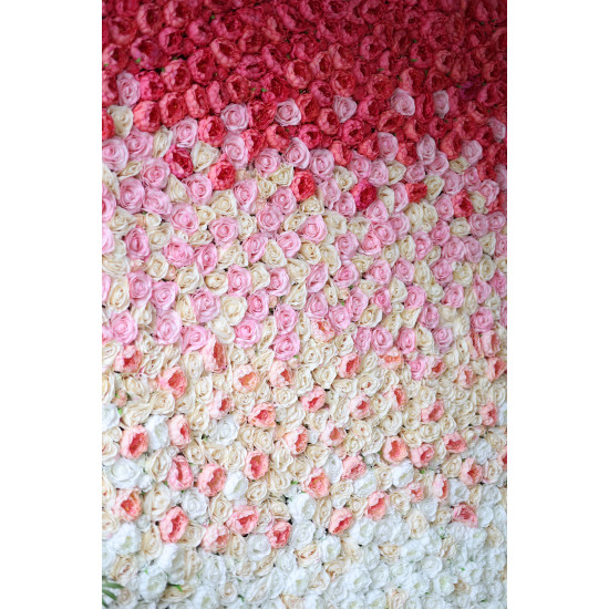 red and pink peonies and light yellow and pink roses cloth roll up flower wall fabric hanging curtain plant wall event party wedding backdrop