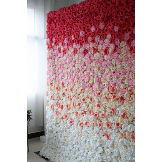 red and pink peonies and light yellow and pink roses cloth roll up flower wall fabric hanging curtain plant wall event party wedding backdrop