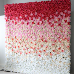 red and pink peonies and light yellow and pink roses cloth roll up flower wall fabric hanging curtain plant wall event party wedding backdrop