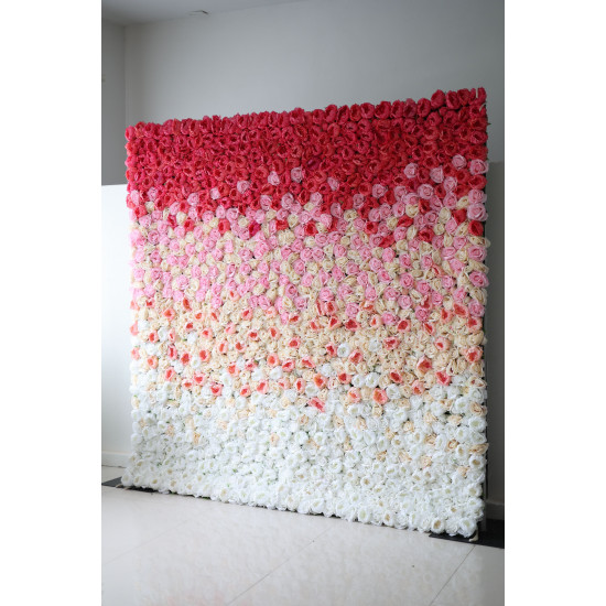 red and pink peonies and light yellow and pink roses cloth roll up flower wall fabric hanging curtain plant wall event party wedding backdrop