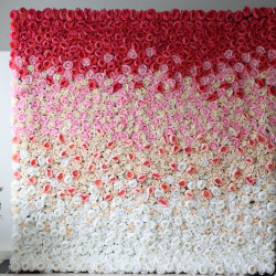 red and pink peonies and light yellow and pink roses cloth roll up flower wall fabric hanging curtain plant wall event party wedding backdrop