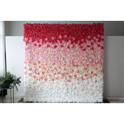 red and pink peonies and light yellow and pink roses cloth roll up flower wall fabric hanging curtain plant wall event party wedding backdrop