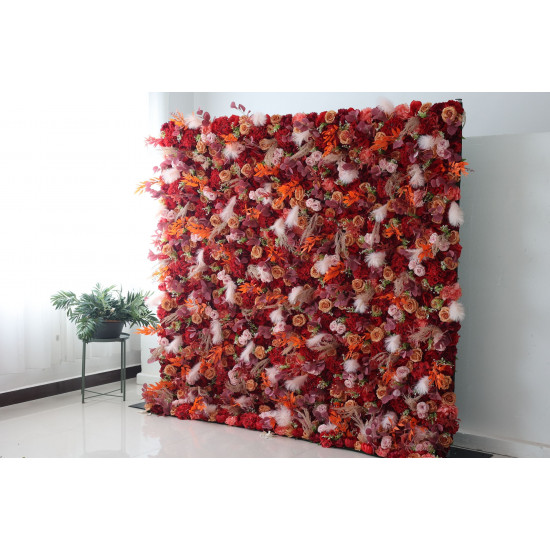 red and pink roses and red hydrangeas cloth roll up flower wall fabric hanging curtain plant wall event party wedding backdrop