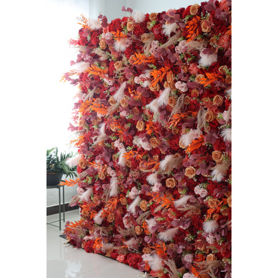 red and pink roses and red hydrangeas cloth roll up flower wall fabric hanging curtain plant wall event party wedding backdrop