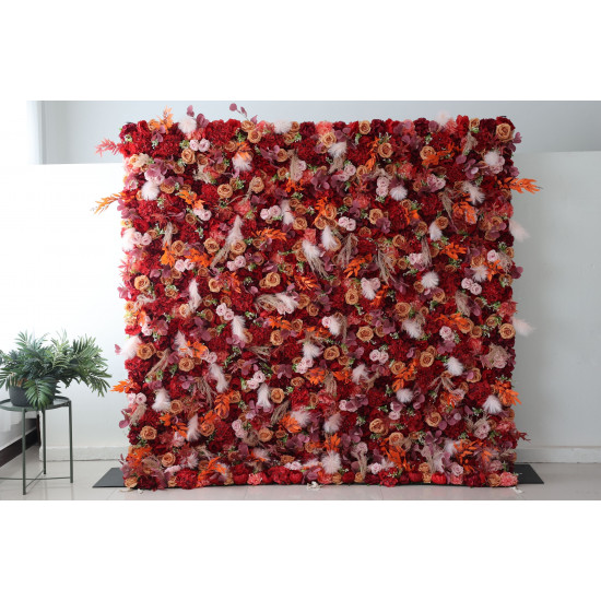 red and pink roses and red hydrangeas cloth roll up flower wall fabric hanging curtain plant wall event party wedding backdrop