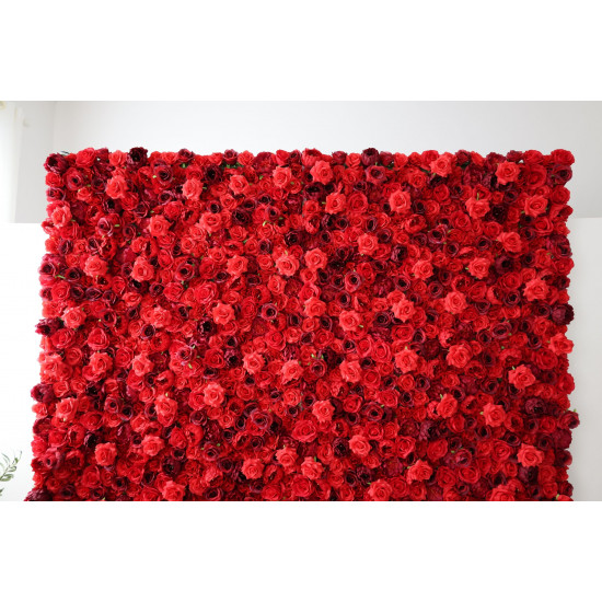 red and purple roses and peonies cloth roll up flower wall fabric hanging curtain plant wall event party wedding backdrop