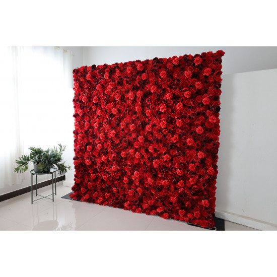 red and purple roses and peonies cloth roll up flower wall fabric hanging curtain plant wall event party wedding backdrop