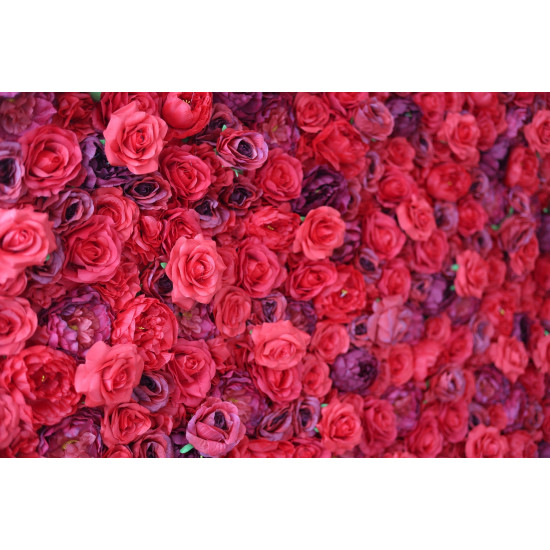 red and purple roses and peonies cloth roll up flower wall fabric hanging curtain plant wall event party wedding backdrop