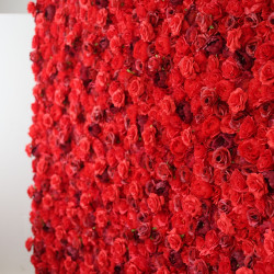 red and purple roses and peonies cloth roll up flower wall fabric hanging curtain plant wall event party wedding backdrop