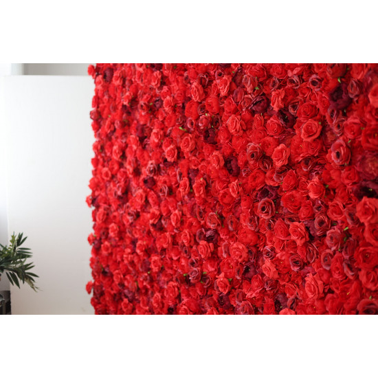 red and purple roses and peonies cloth roll up flower wall fabric hanging curtain plant wall event party wedding backdrop