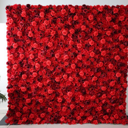 red and purple roses and peonies cloth roll up flower wall fabric hanging curtain plant wall event party wedding backdrop