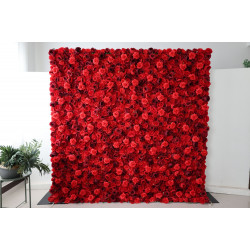 red and purple roses and peonies cloth roll up flower wall fabric hanging curtain plant wall event party wedding backdrop