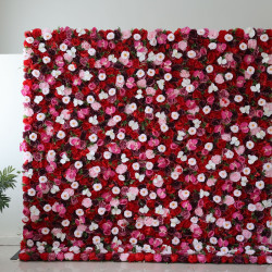 red and purple roses and pink peonies and indestructible endure flowers cloth roll up flower wall fabric hanging curtain plant wall event party wedding backdrop