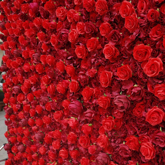 red burgundy rose roll up cloth 5d flower wall arrangement wedding backdrop decor hanging curtain green plants wall