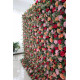 red pink orange roses and green leaves cloth roll up flower wall fabric hanging curtain plant wall event party wedding backdrop