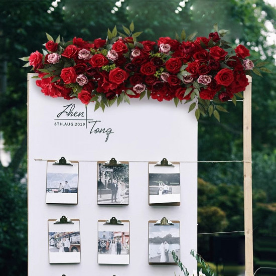 pink wedding arch flowers, red artificial wedding flowers, diy wedding flowers, wedding faux flowers