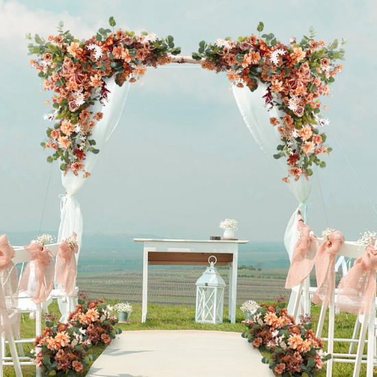 background stage decoration flowers, retro wedding style, retro artificial wedding flowers, diy wedding flowers, wedding arch flowers