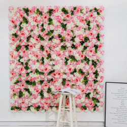 pink and champgane rose flowers wall, rose flowers backdrop