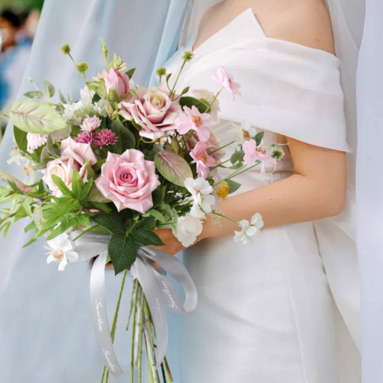 pink rose wedding bridal bouquet, wedding bouquet flowers, diy wedding flowers, artificial wedding flowers