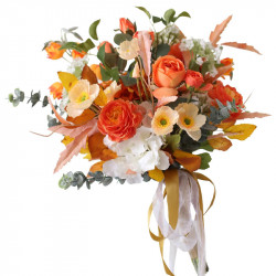 orange rose wedding bridal bouquet, wedding bouquet flowers, diy wedding flowers, artificial wedding flowers