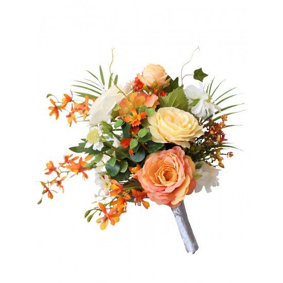 orange rose wedding bridal bouquet, wedding bouquet flowers, diy wedding flowers, artificial wedding flowers