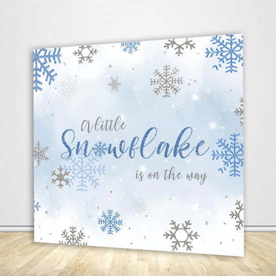 winter a little snowflake is on the way boys baby shower backdrop